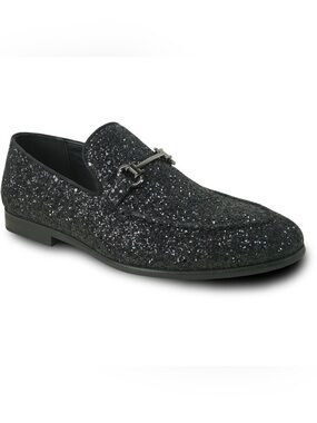 Black Glitter Men's Slip-On Loafers with Metal Bit